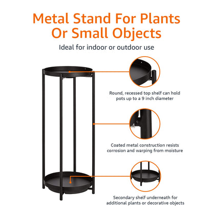 Amazon Basics Two-Tier Metal Metal Round Plant Stand, Black