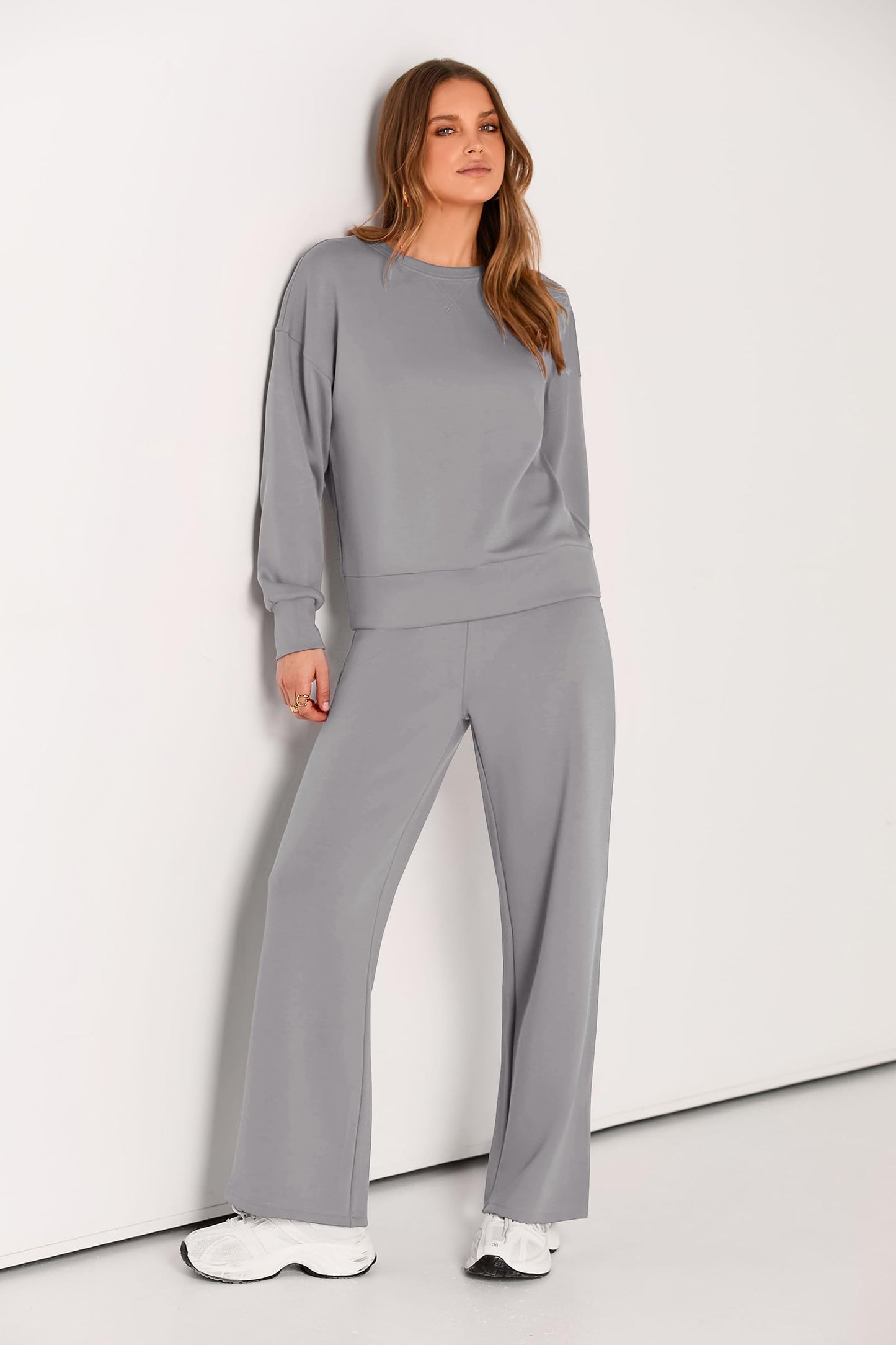 PRETTYGARDEN Womens 2 Piece Outfits 2025 Fall Long Sleeve Sweatshirt Wide Leg Pants Lounge Sets Winter Sweatsuits Tracksuit (Grey,XX-Large)