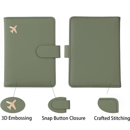 Melsbrinna Premium Leather Passport Holder Covers Case, Waterproof Rfid Blocking Travel Wallet Passport Holder with Pen Holder, Cute Passport Book for Women/Men (Moss green)