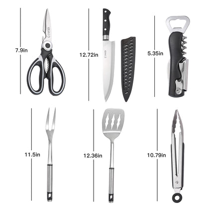 Portable Camping Cooking Utensils Set Bag Suitable for Fork, Spoon, Chopping Board, Chef's Knife,Kitchenware Storage