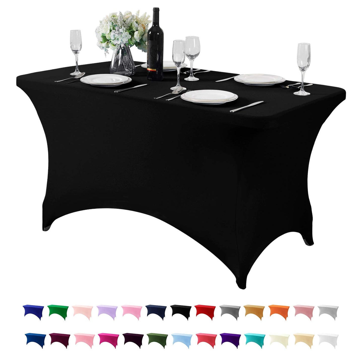 Hezuzo Spandex Table Cover for 4FT or 6ft or 8ft Table Universal Fitted Stretch Tablecloth for Party, Banquet, Wedding and Events-Black