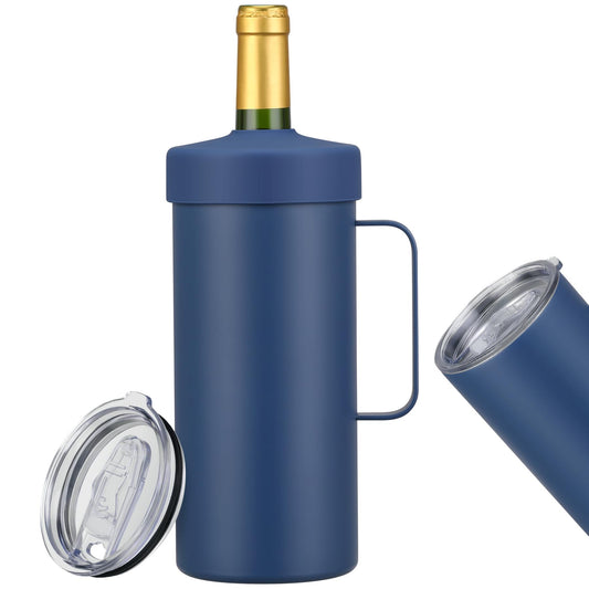 MAXSO 42oz Wine Chiller Iceless Cooler Tumbler - Gift for Wine Lovers, 2-IN-1 Stainless Steel Vacuum Insulated Bucket Portable Mug Cup Wine Accessory Keep Cold, Fit Most 750ml Wine & Champagnes, Blue