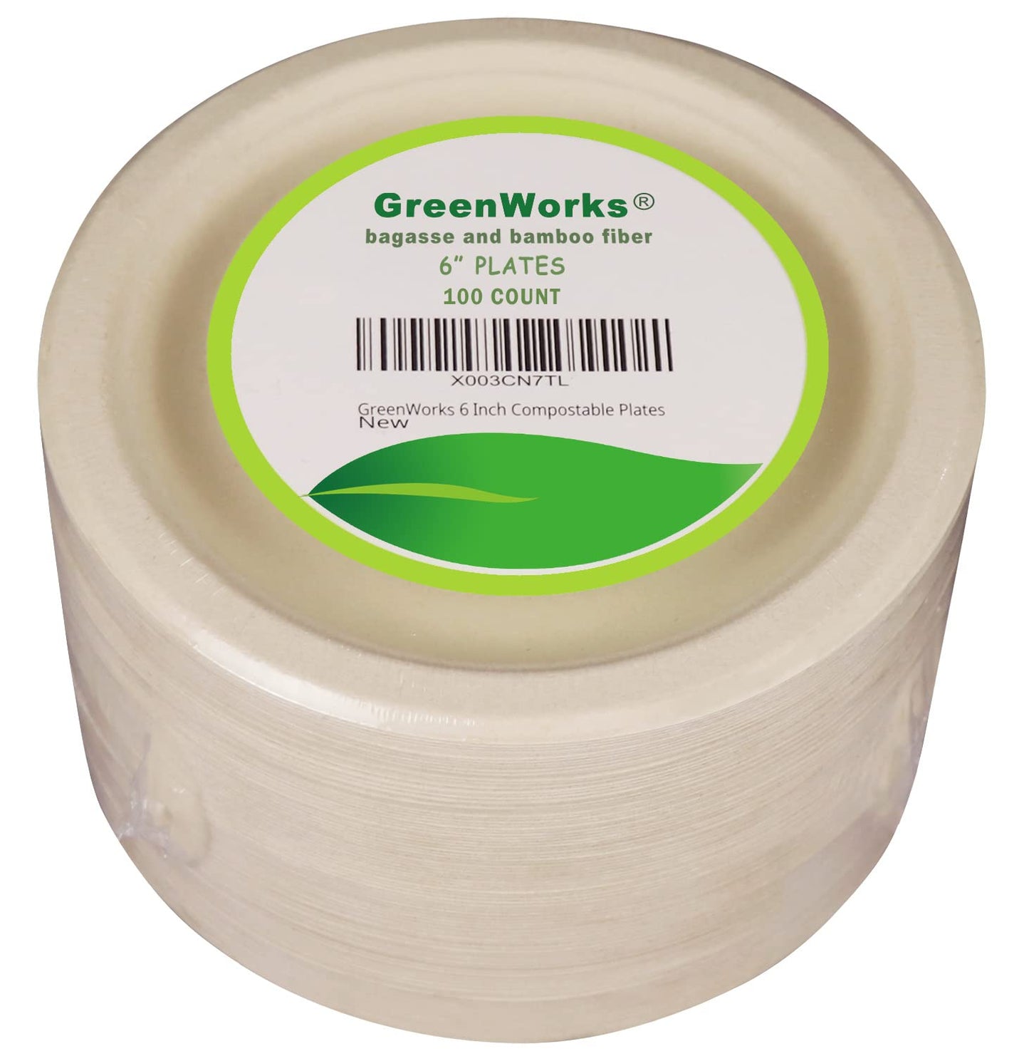 GreenWorks 100 Count 6“ Small Compostable Dessert Plates, Heavy-duty Unbleached Biodegradable Bagasse and Bamboo fiber Paper Plates