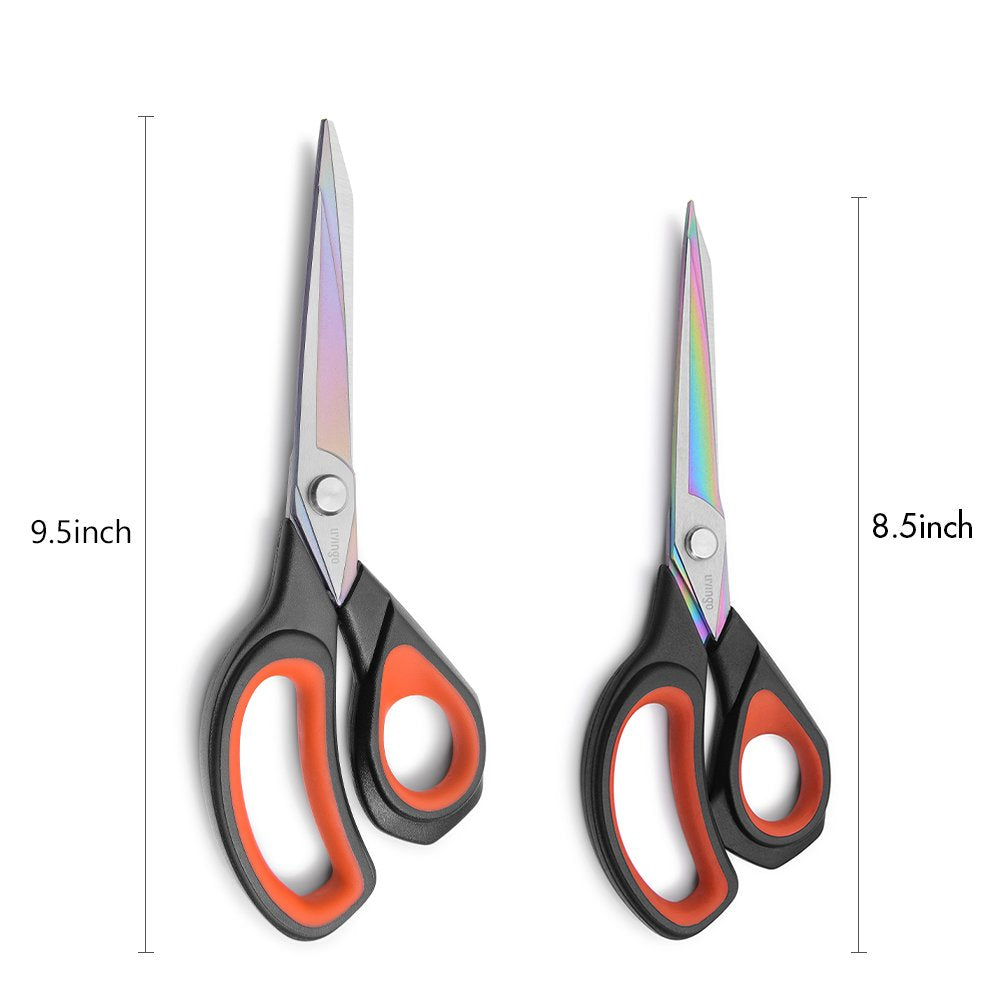 LIVINGO 2 Pack Premium Tailor Scissors Heavy Duty Multi-Purpose Titanium Coating Forged Stainless Steel Sewing Fabric Leather Dressmaking Comfort Grip Shears Professional Crafting (8.5 & 9.5INCH)