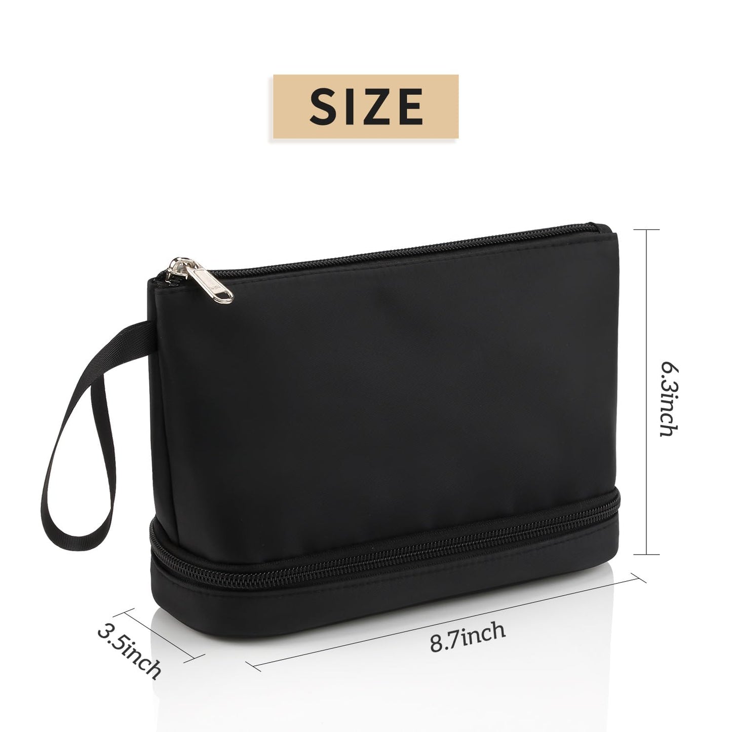 Ethereal Small Makeup Bag, 2 Layers Travel Makeup Bag with Makeup Brush Holder, Cosmetic Bag Black Make up Pouch for Women/Girls