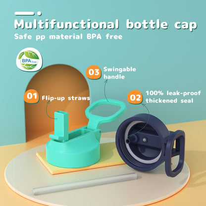 Kids Water Bottle, 2-Pack 16oz Water Bottles with Stickers and Straw, Stainless Steel Vacuum Insulated cup, Kids Water Bottle for School, Gifts for Boys and Girls(Blue/Green)