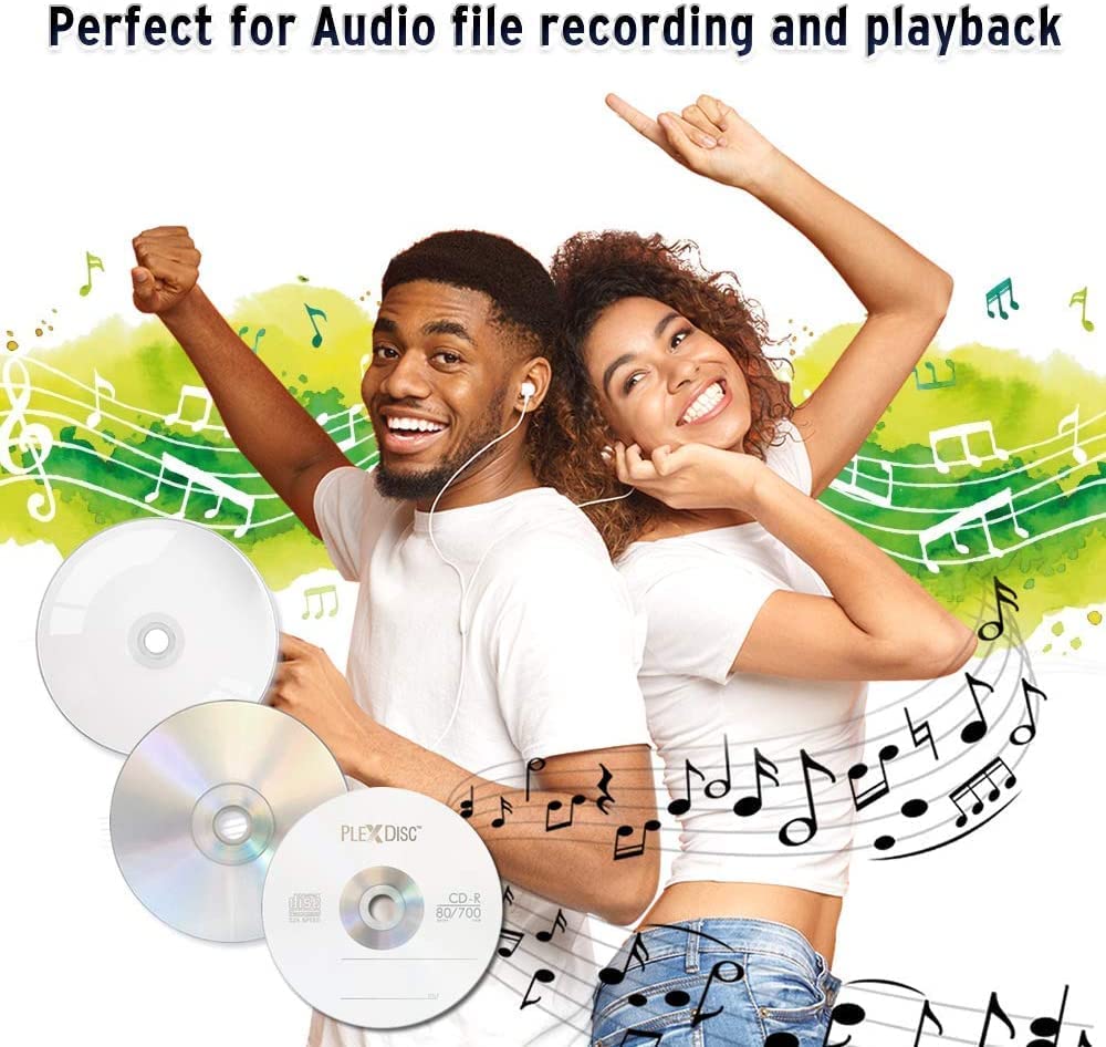 PlexDisc CD-R 700MB 52X White Inkjet Hub Printable Discs | 100 Pack Cake Box (FFP) | Blank CDs for Burning Music, Photos, Data | Writable Recordable Media