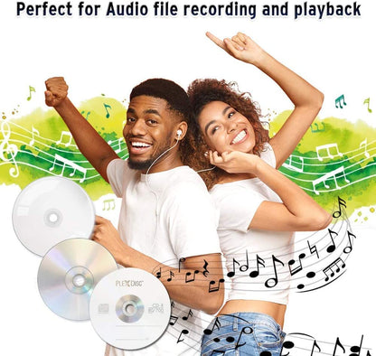 PlexDisc CD-R 700MB 52X White Inkjet Hub Printable Discs | 100 Pack Cake Box (FFP) | Blank CDs for Burning Music, Photos, Data | Writable Recordable Media