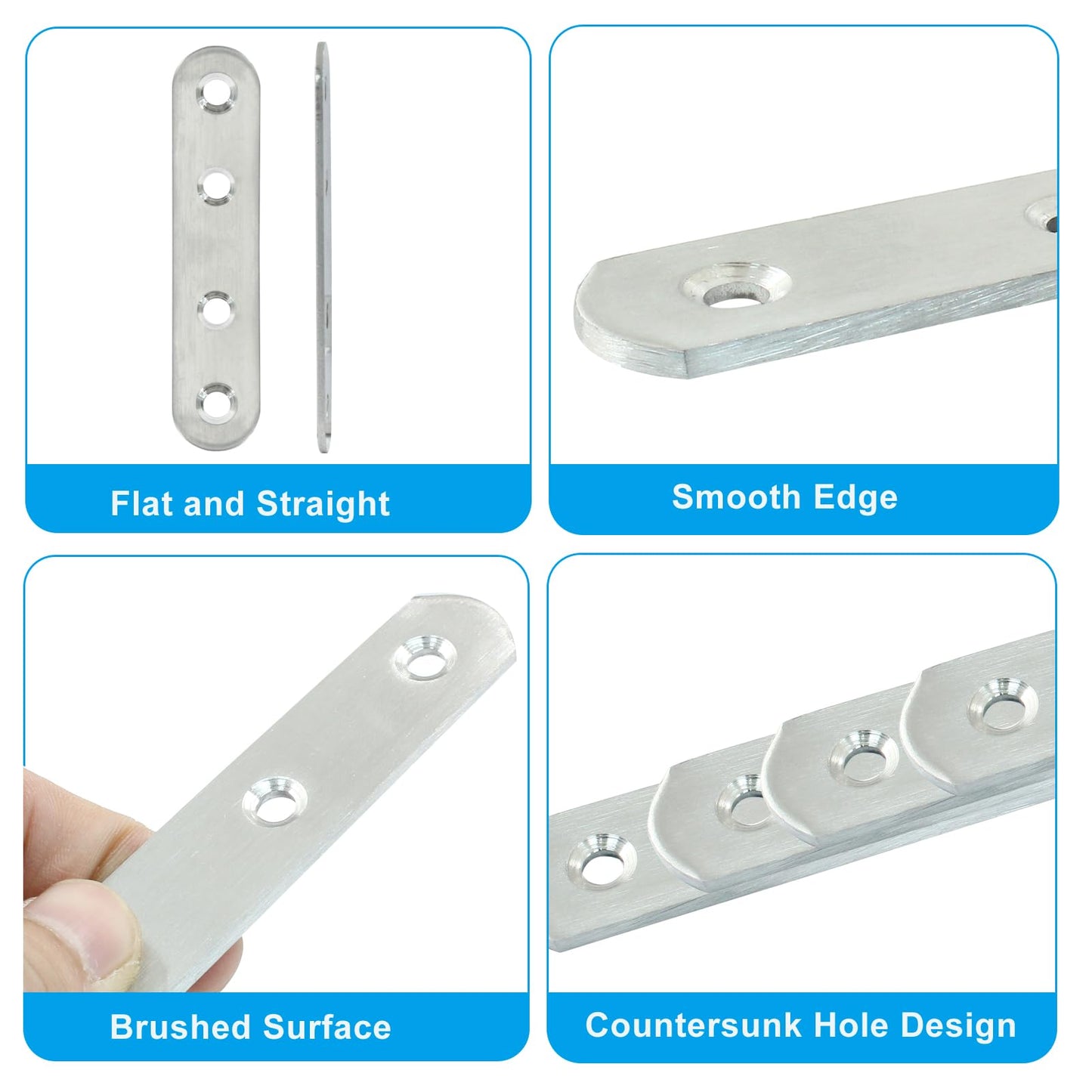 Rierdge 16 Pack 3 Inch Stainless Steel Flat Plate Straight Bracket Flat Metal Brace Bracket, 80mm Metal Brackets Mending Repair Plate Brace with Screws for Wood Straight Brace