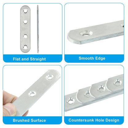 Rierdge 16 Pack 3 Inch Stainless Steel Flat Plate Straight Bracket Flat Metal Brace Bracket, 80mm Metal Brackets Mending Repair Plate Brace with Screws for Wood Straight Brace