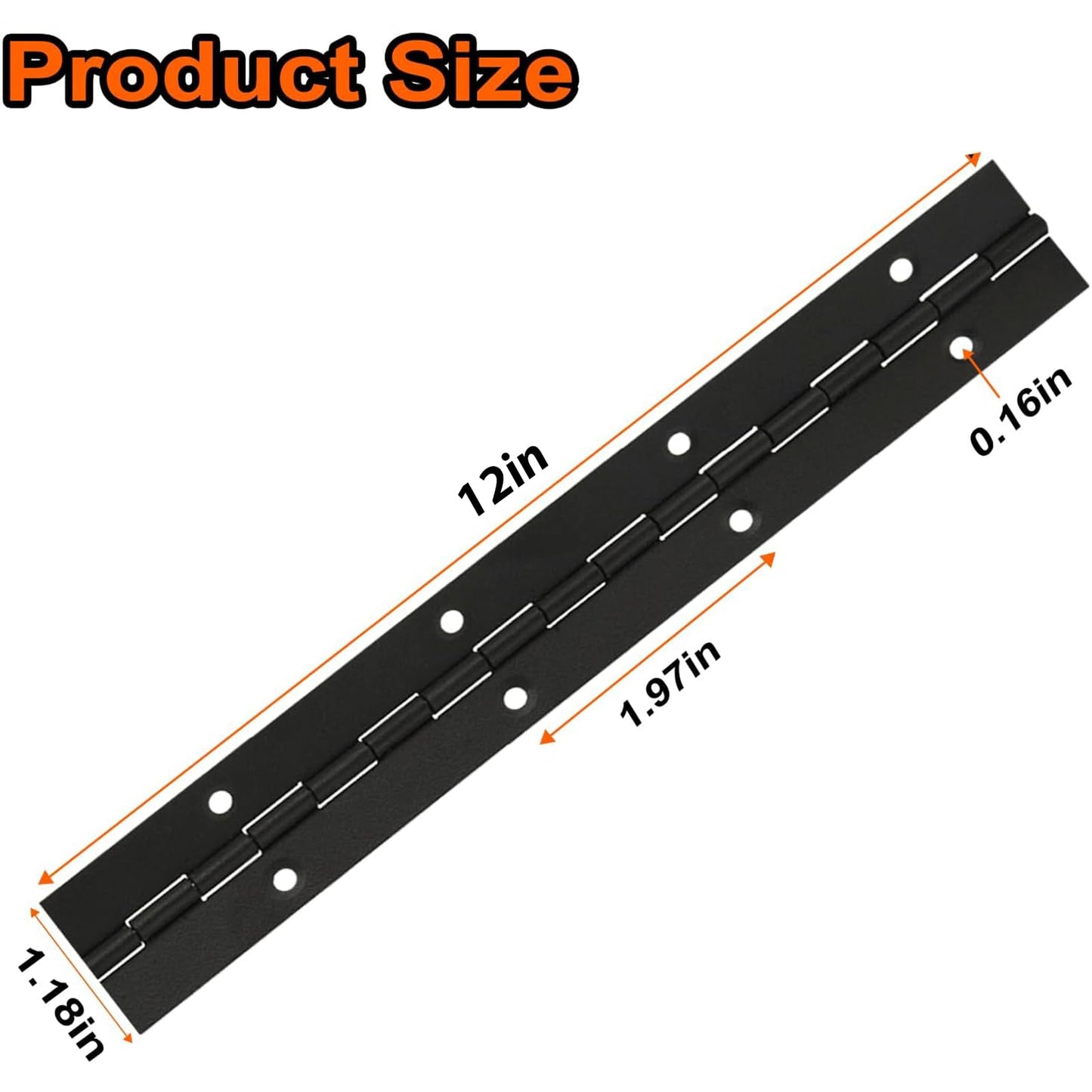 6Packs BlackContinuous & Piano Hinge, 12'' Heavy Duty Door Hinges with Holes, Stainless Steel Piano Hinge for Mailbox, Wood Furniture Tool/Storage Boxes, Cabinets Door, Piano