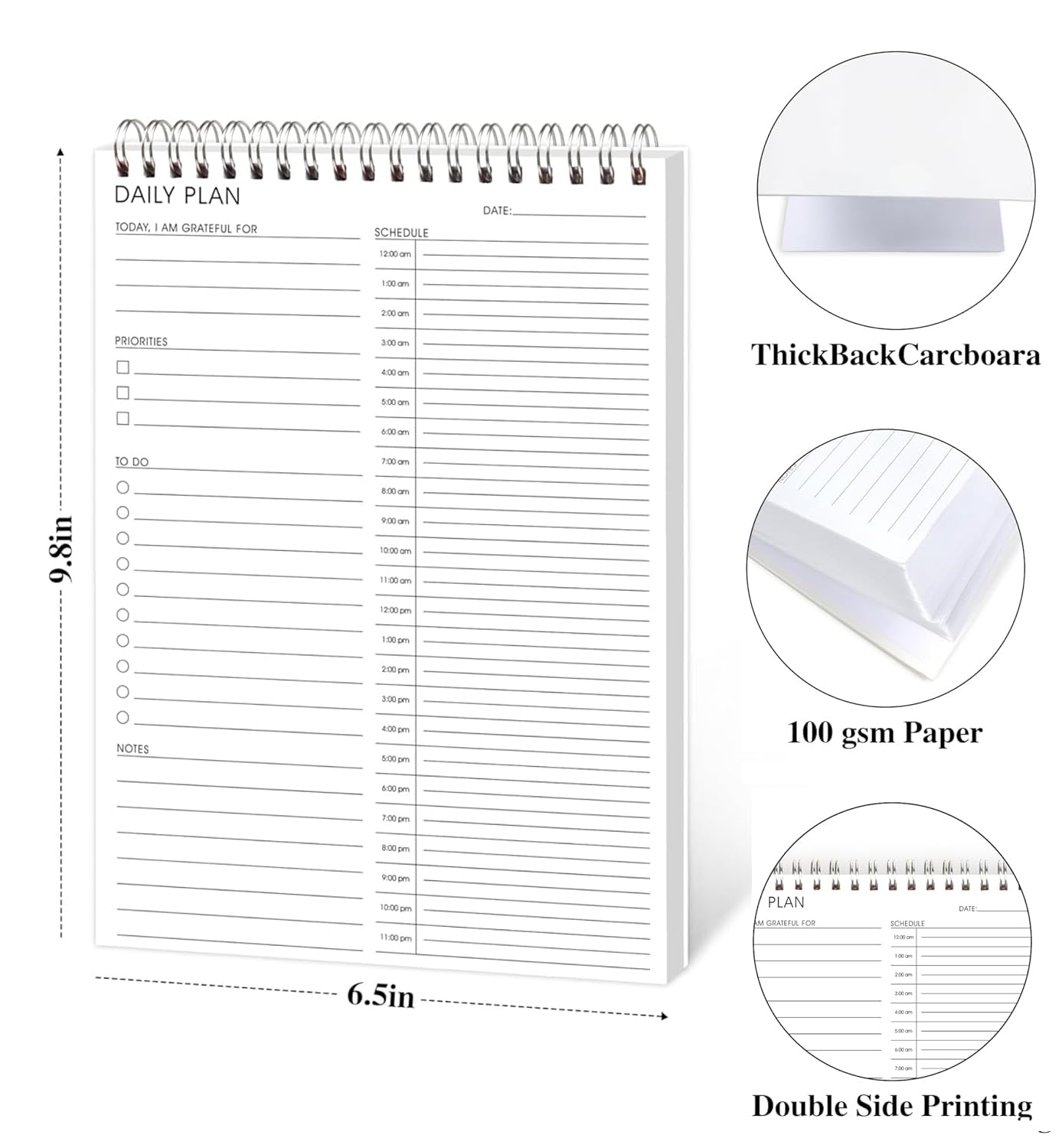 24 Hour Daily Planner - Daily To Do List for Work & Personal Life, Productivity Planner, Everyday Planner, Daily Schedule, 6.5 x 9.8