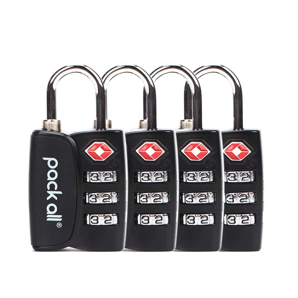 pack all TSA Approved Luggage Lock, Inspection Indicator, Alloy Body, 3 Digit Combination Padlocks, Travel Lock for Suitcases & Bag, Travel Accessories (4 Pack)