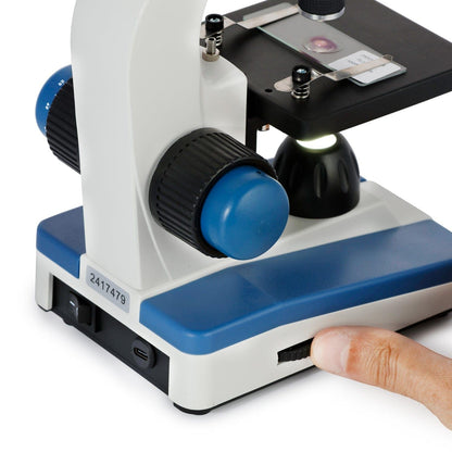 AmScope M150 Series Portable LED Monocular Student Compound Microscope - 40X-1000X Magnification - Microscope Kit Includes Dust Cover, 2 Clips & 2 Eyepieces