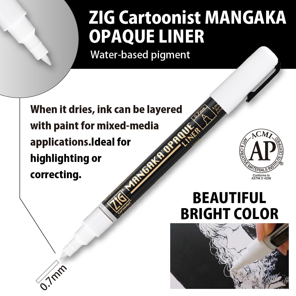 Kuretake Zig Inktober pen set, for Illustration, Manga Drawing, Lettering and Calligraphy, Professional Artist, Made in Japan (White(3pcs.))