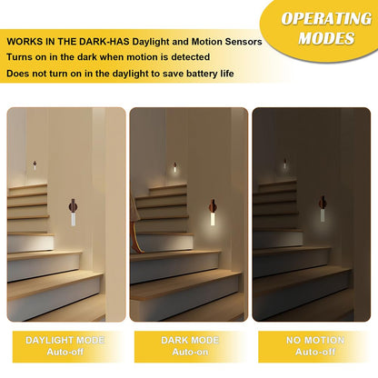 LANDGOO Wooden Motion Sensor Lights Indoor, Magnet Body Hallway Rechargeable LED Wireless Battery Operated Wall Sconce, Portable Decor Torch Night Lighting for Bedroom (Walnut Wood 2PCS)