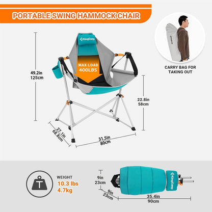 KingCamp Hammock Camping Chair, Swinging Portable Folding Camp Chairs for Adults Max 400lbs Heavy Duty Foldable Oversized Rocker with Aluminum Alloy Frame Cup Holder for Outdoor Beach Patio Sport