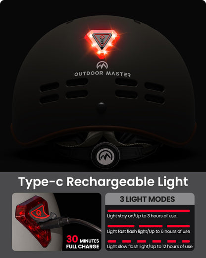 OutdoorMaster Bike Helmet for Adults,Adjustable Cycling Helmet with Light for Men & Women - Safety Certified for Bicycle Skateboard Road Bike Skating Roller Commuting Helmet