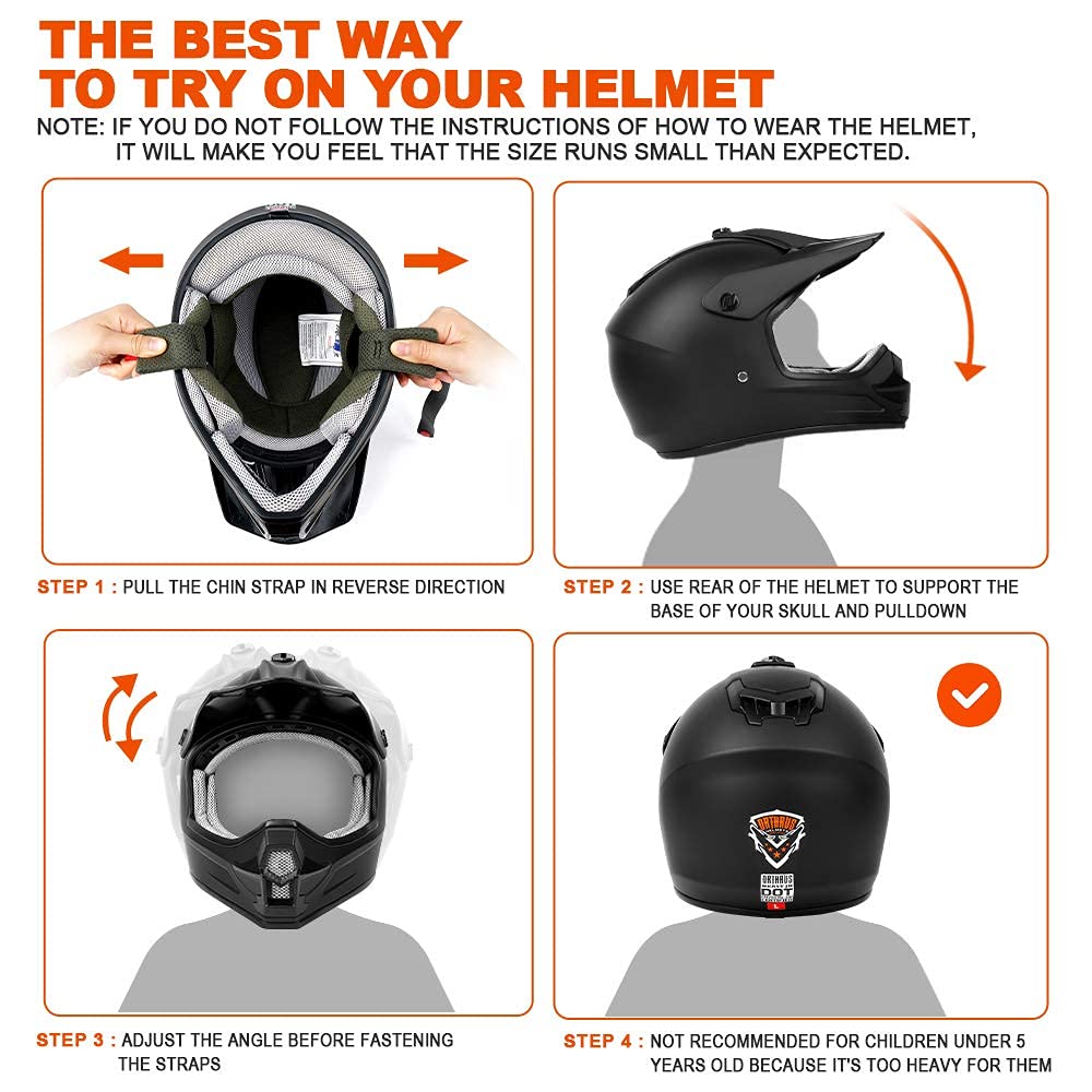 Orthrus DOT Certified Adult & Youth Helmet for Dirt Bike ATV Motocross Offroad Motorcycle Bike(MatteBlack,XL)