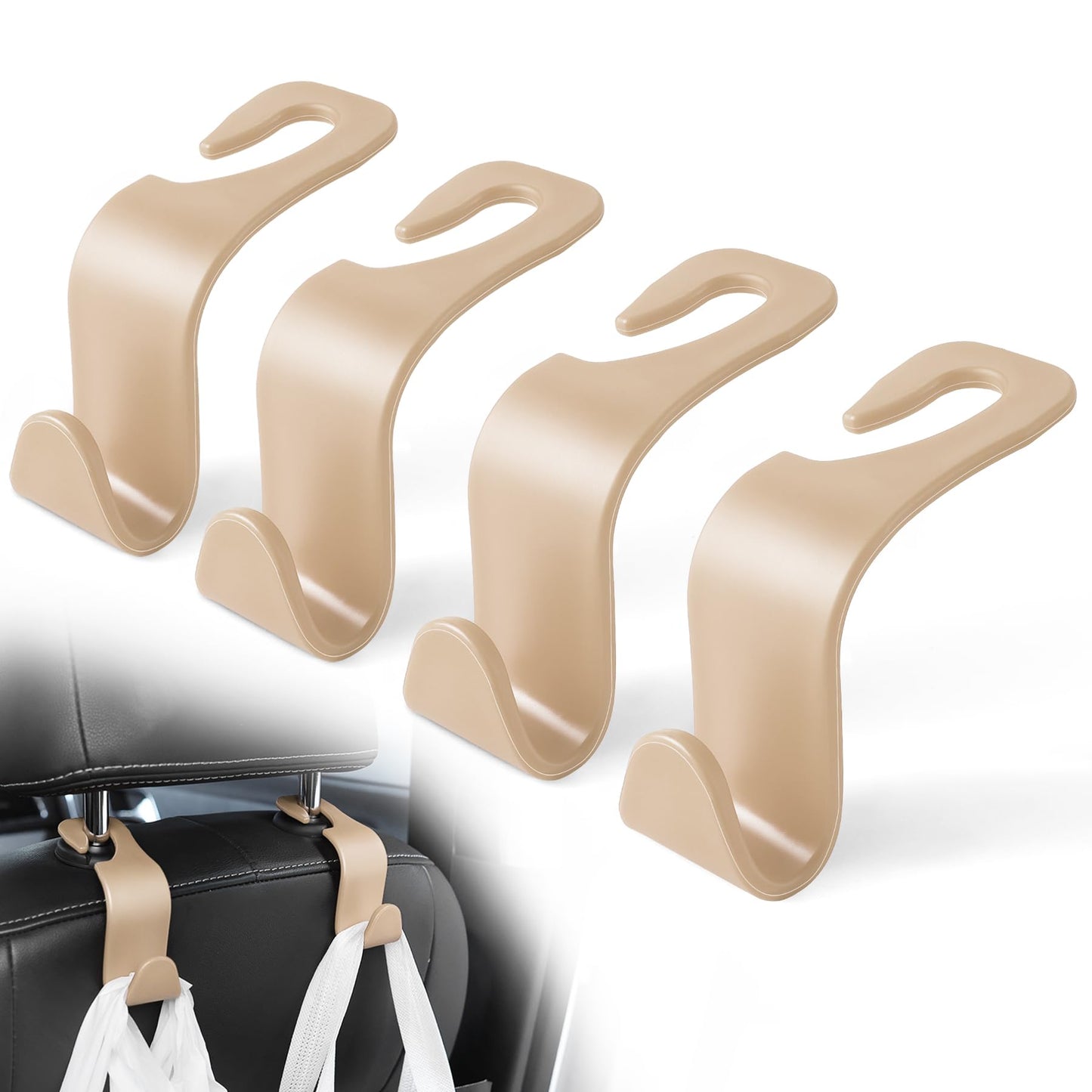 LivTee Car Seat Headrest Hook, Auto Seat Hook Hangers Storage Organizer Interior Accessories for Purse Coats Umbrellas Grocery Bags Handbag, 4-Pack