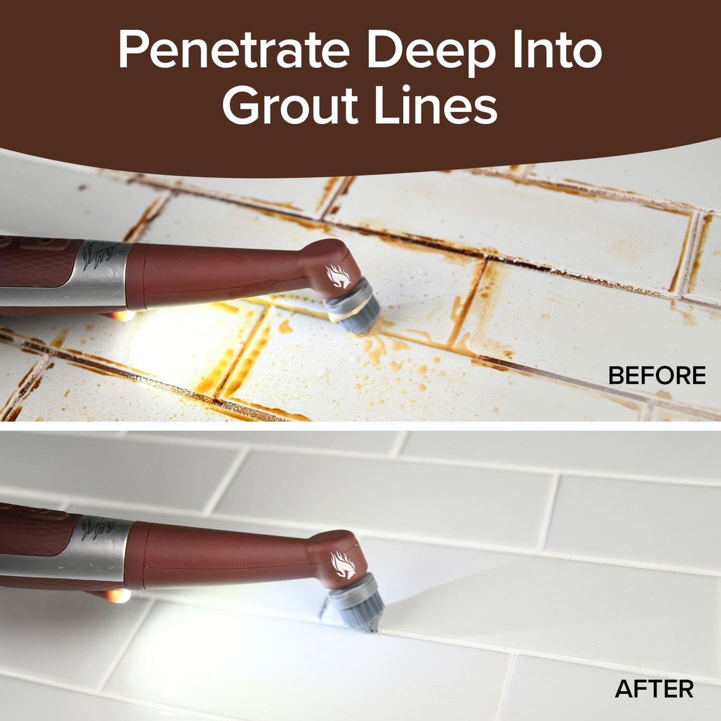 Horsepower Pocket Pony, AS-SEEN-ON-TV, Waterproof, Cordless, Pocket-Sized, Oscillating Power Scrubber, Deep Clean, Tight Spaces, Rechargeable, Grout Lines, Corners & Detailing, 5 Brush Heads & LED