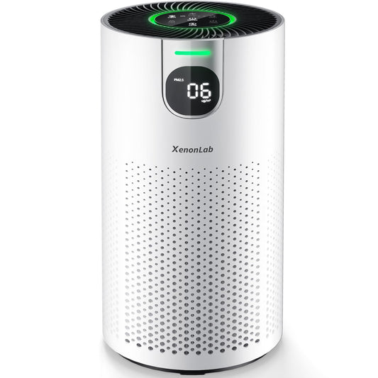 Air Purifiers for Home Large Room Covers up to 1800Ft², VisionAir 20dB Sleep Mode for Bedroom, with Real-Time AQI & PM2.5 Display, 360°Intake&Outlet Air Cleaner Pet-Friendly HEPA, HAP606, White