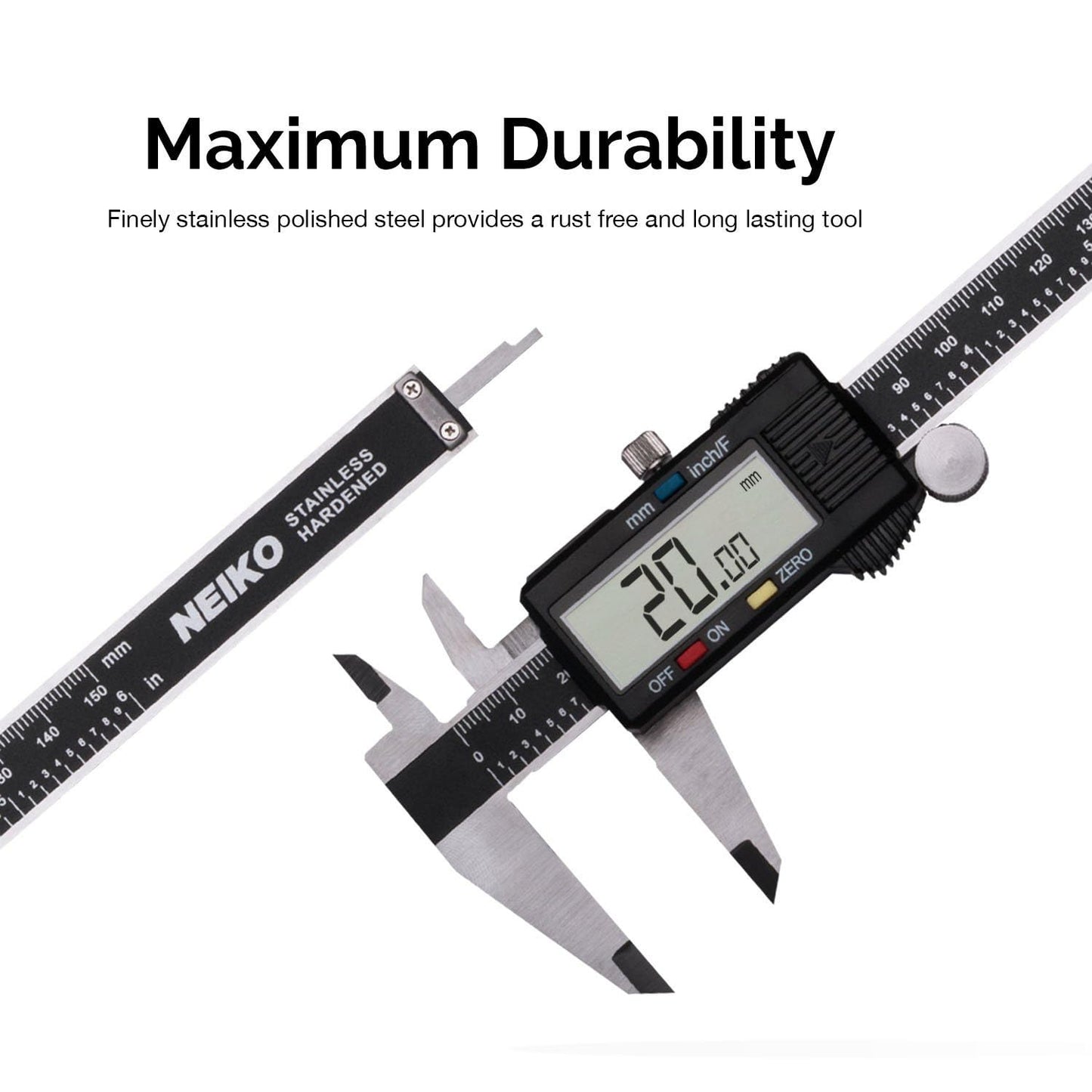 NEIKO 01407A Electronic Digital Caliper Measuring Tool, 0 - 6 Inches Stainless Steel Construction with Large LCD Screen Quick Change Button for Inch Fraction Millimeter Conversions, Digital Caliper Measuring Tool