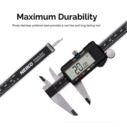 NEIKO 01407A Electronic Digital Caliper Measuring Tool, 0 - 6 Inches Stainless Steel Construction with Large LCD Screen Quick Change Button for Inch Fraction Millimeter Conversions, Digital Caliper Measuring Tool