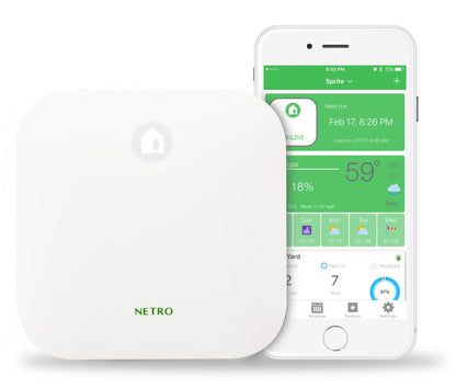 Netro Smart Sprinkler Controller, WiFi, Weather aware, Remote access, 6 Zone, Compatible with Alexa