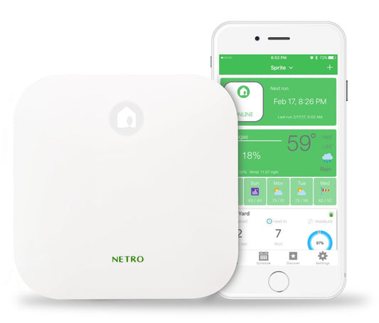 Netro Smart Sprinkler Controller, WiFi, Weather aware, Remote access, 6 Zone, Compatible with Alexa