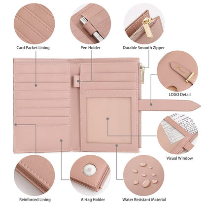 Passport Holder for Women, RFID Blocking Travel Wallet Case with Credit Card Holders, Slim Thin Leather Passport Wallet with Zipper