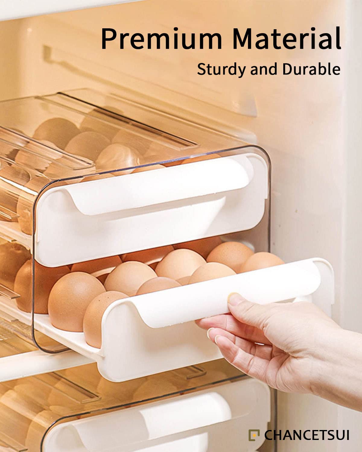 Large Capacity Egg Holder for Refrigerator, Egg Storage Container Organizer Bins, Stackable Clear Plastic Storage Egg Organizer with Handles, Household Egg Holder for Fridge(2 Layer)