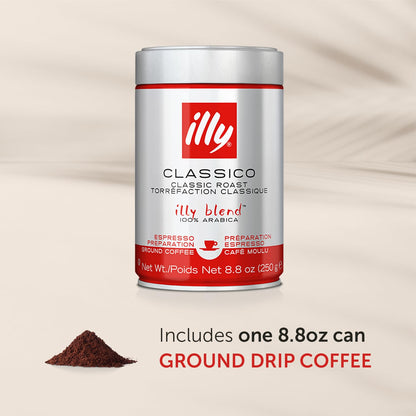 Illy Classico Ground Drip Coffee, Medium Roast, Classic Roast With Notes Of Chocolate & Caramel, 100% Arabica Coffee, No Preservatives, 8.8 Ounce (Pack Of 1)