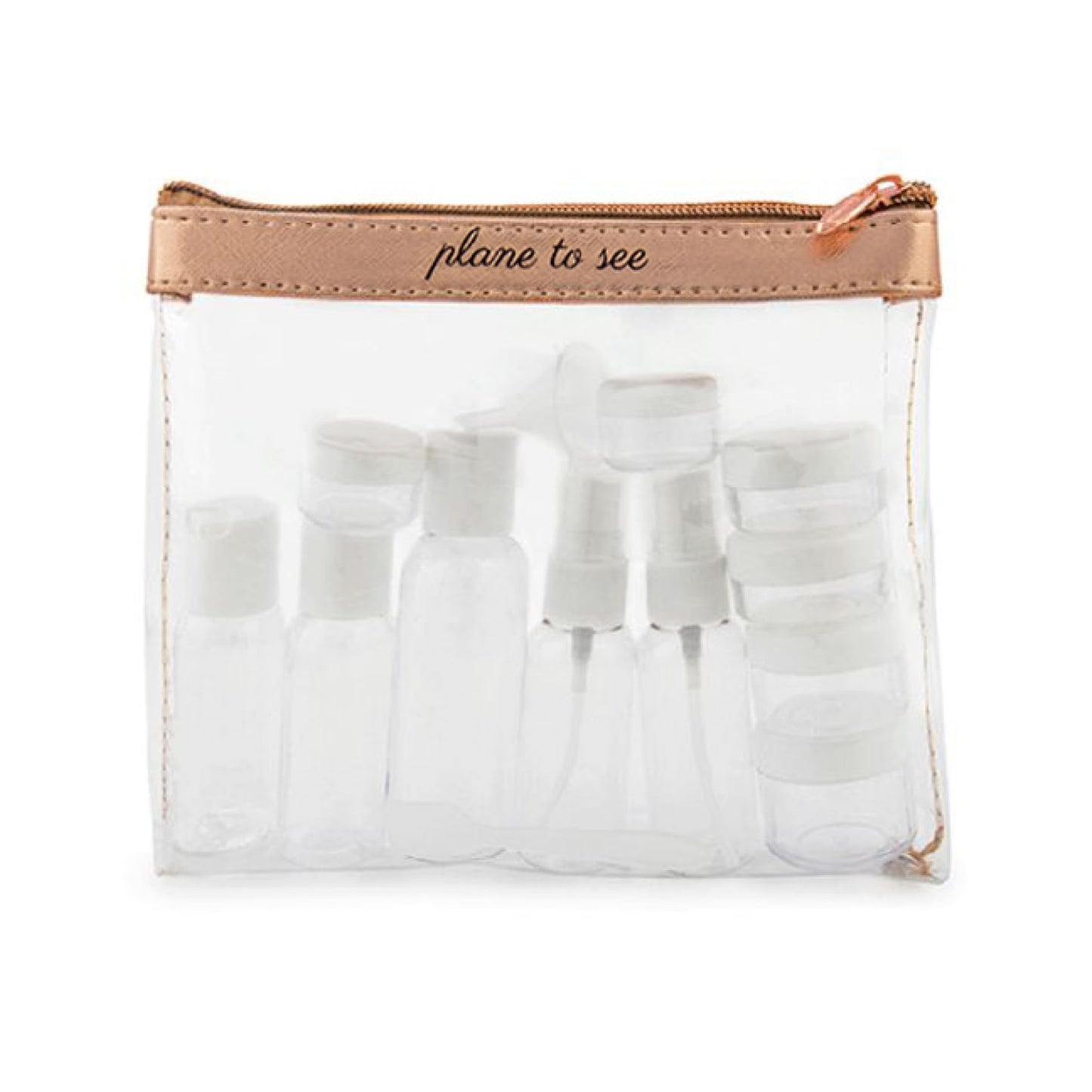 Miamica Women's Travel Bottle Kit, Clear & Rose Gold, 7.5" x 6.5" x 1.25"