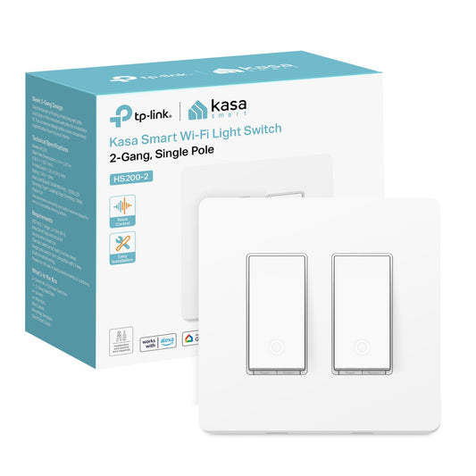 Kasa Smart Switch 2-Gang HS200-2, Single Pole,Neutral Wire Required, 2.4GHz Wi-Fi Light Switch Compatible with Alexa and Google Home, UL Certified, No Hub Required, White