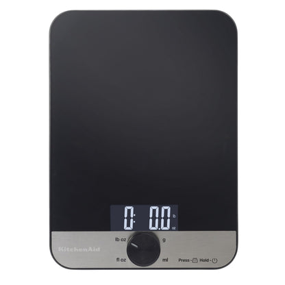 KitchenAid KQ908 Glass Surface 11 Pound Capacity Digital Kitchen and Food Scale, Scale for Food Ounces and Grams, Dry and Liquid Ingredients, Black