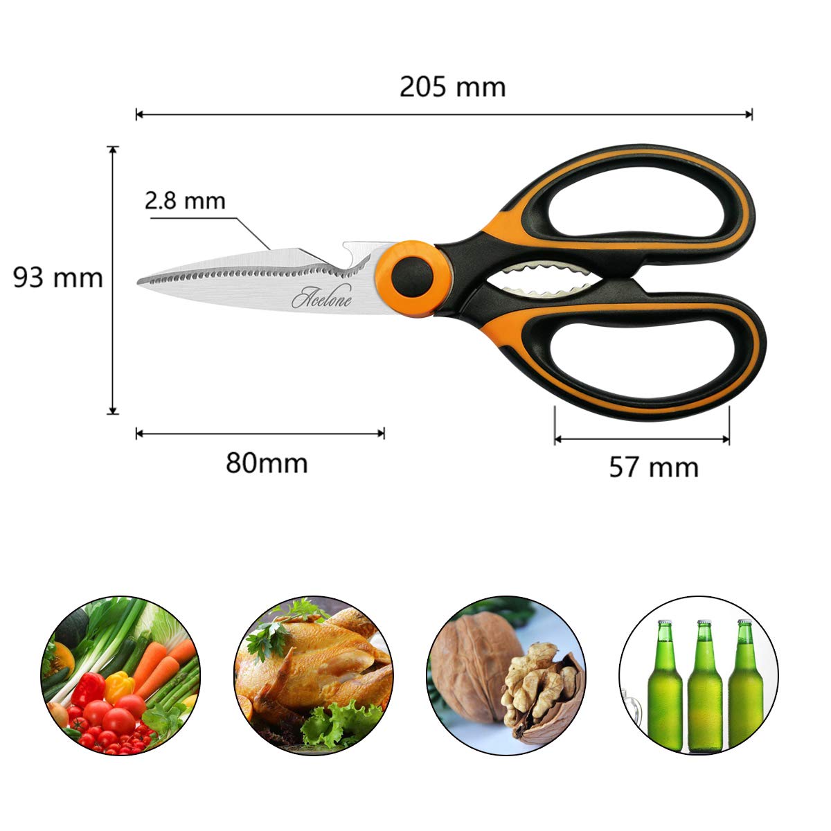 Acelone Kitchen Shears,Premium Heavy Duty Shears Ultra Sharp Stainless Steel Multi-function Kitchen Scissors for Chicken/Poultry/Fish/Meat/Vegetables/Herbs/BBQ… (Orange black)