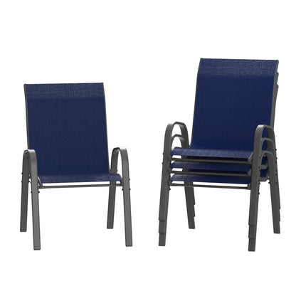 Amopatio Patio Chairs Set of 4, Outdoor Stackable Dining Chairs for All Weather, Comfortable Breathable Garden Outdoor Furniture for Backyard Deck, Blue