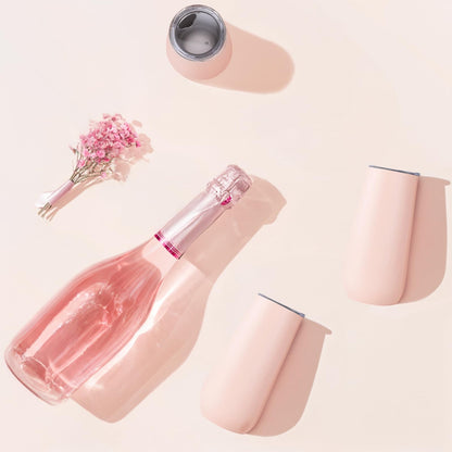 Lifecapido 6-Pack Stemless Insulated Tumblers, 6oz Stainless Steel Unbreakable Champagne Flute Tumbler for Wedding, Christmas, Bride Shower