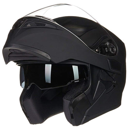 ILM Motorcycle Dual Visor Flip up Modular Full Face Helmet DOT LED Light Model 902L (M, Matte Black - LED)