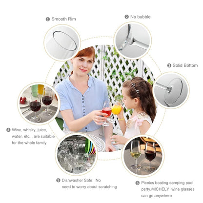 MICHLEY Unbreakable Stemmed Wine Glasses, 100% Tritan Plastic Snifter Glasses, BPA-free & Dishwasher Safe, Small Size 7.8 oz,Set of 4