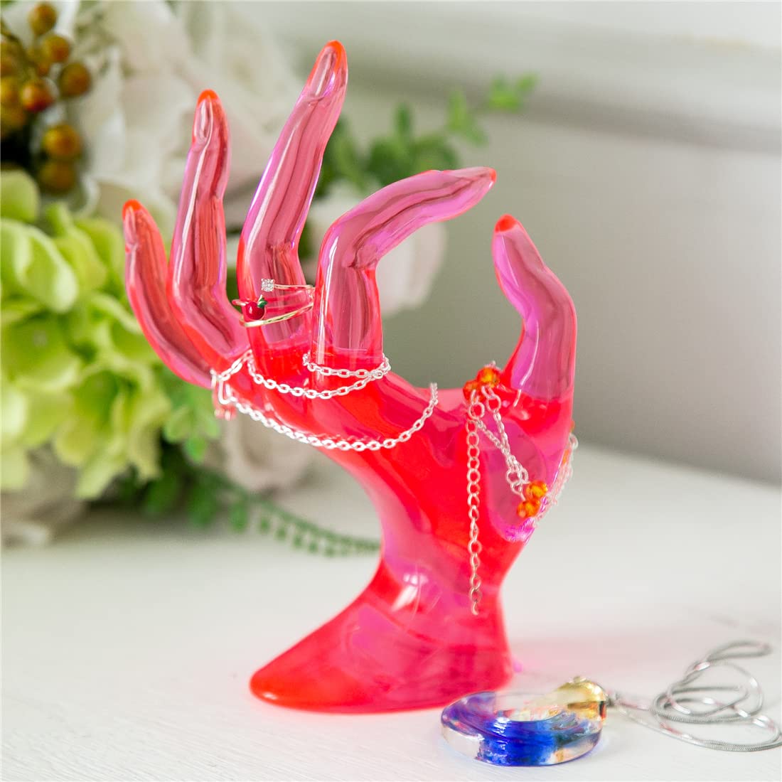 Maxsirui Hand Form Ring Holder Jewelry Display Organization Rack Bracelet Ring Watch Stand Support Aesthetic Decor Y2k Room Decor(Rose Red)