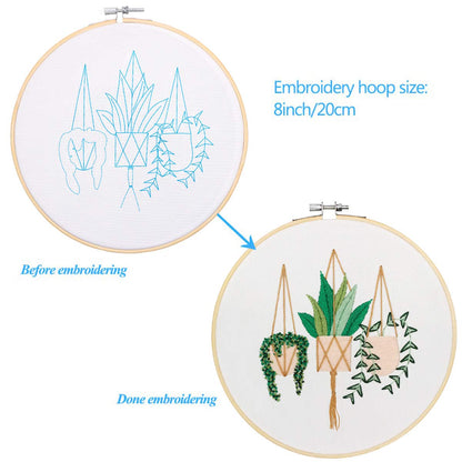 KISSBUTY Full Range of Embroidery Starter Kit with Pattern, Cross Stitch Kit Including Embroidery Fabric with Plant Pattern, Bamboo Embroidery Hoop, Color Threads and Tools Kit (Epipremnum Aureum)