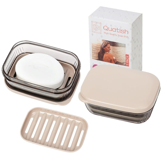 Quatish Bar Soap Holder Dish, Leakproof Travel Soap Case for Shower, Portable Travel Size Toiletries Camping Essentials for Gym, Dorm, Bathroom, Khaki