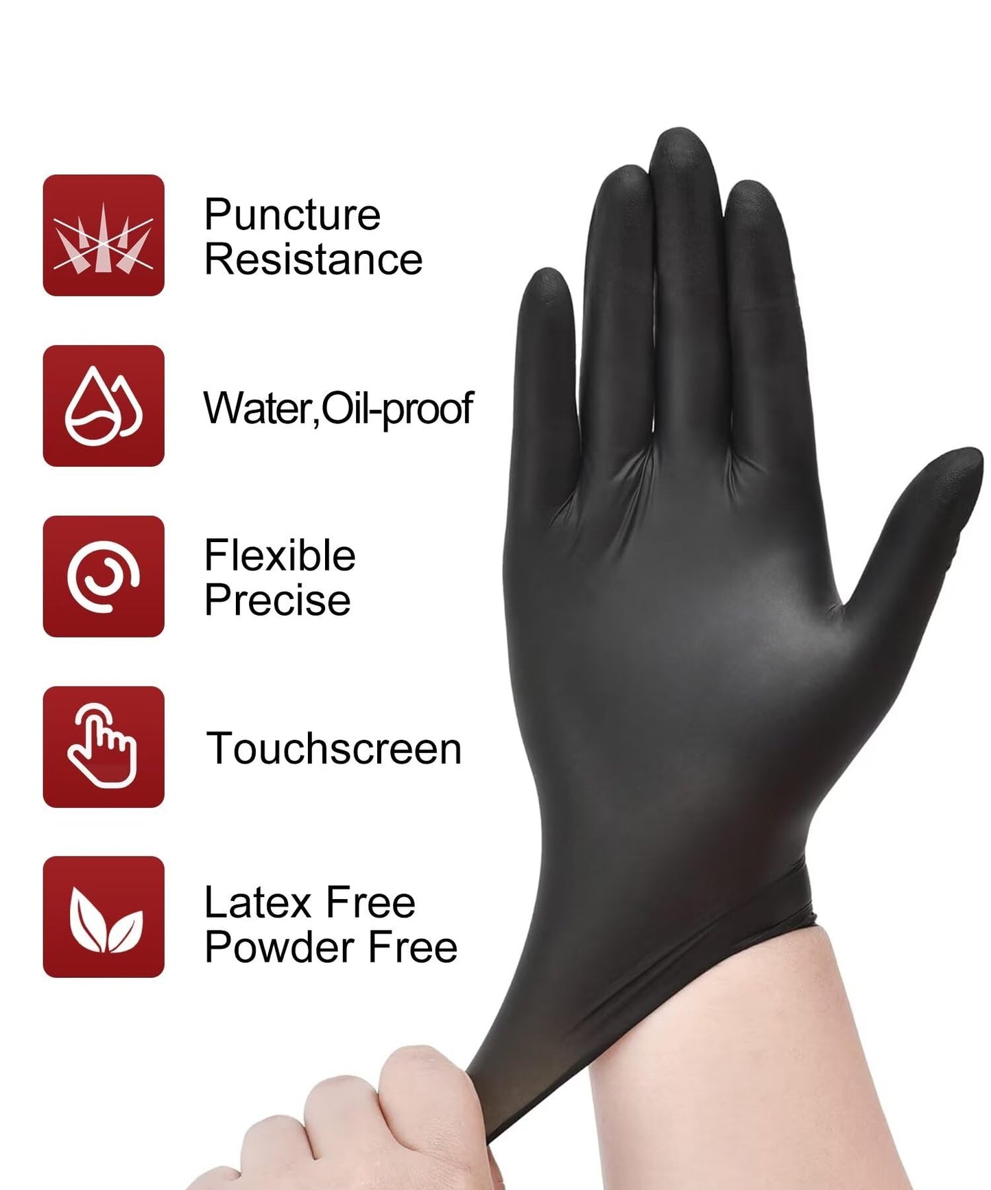 NEOTRIL 4-Mil Black Nitrile Disposable Gloves with Textured Grip, Latex Free & Powder Free, Chemical Resistant Rubber Gloves for Household Cleaning Kitchen Cooking 50Pcs Size/L