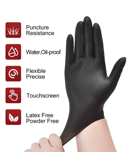 NEOTRIL 4-Mil Black Nitrile Disposable Gloves with Textured Grip, Latex Free & Powder Free, Chemical Resistant Rubber Gloves for Household Cleaning Kitchen Cooking 50Pcs Size/L