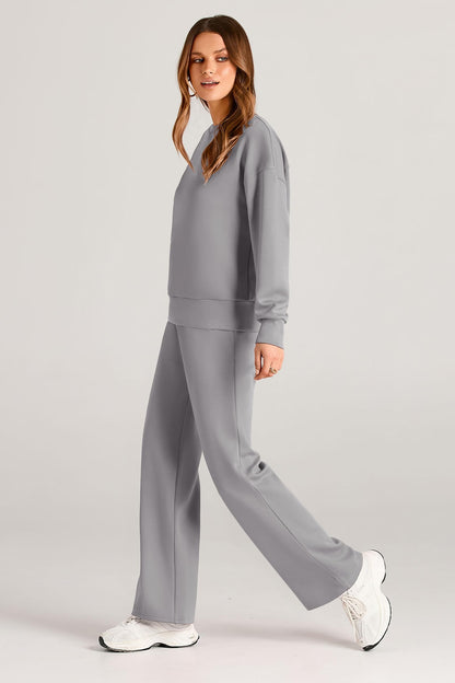 PRETTYGARDEN Womens 2 Piece Outfits 2025 Fall Long Sleeve Sweatshirt Wide Leg Pants Lounge Sets Winter Sweatsuits Tracksuit (Grey,XX-Large)