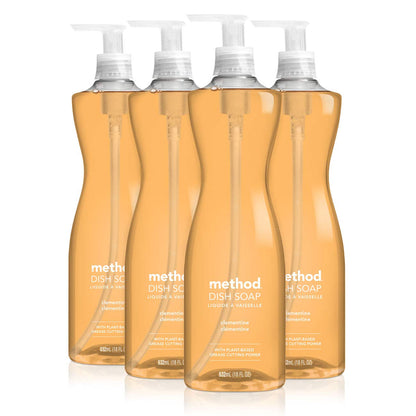 Method Gel Dish Soap , Clementine, Biodegradable Formula, Tough on Grease, 18 Fl Oz (Pack of 4)