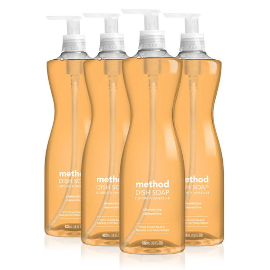 Method Gel Dish Soap , Clementine, Biodegradable Formula, Tough on Grease, 18 Fl Oz (Pack of 4)