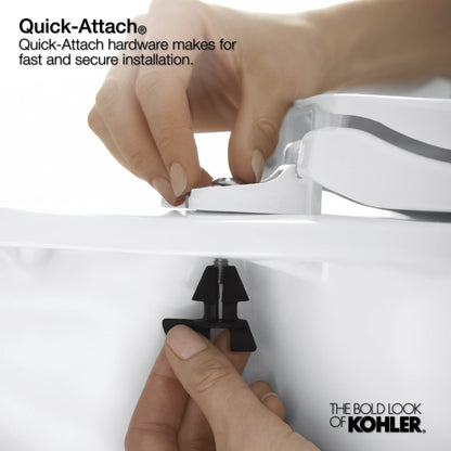 KOHLER K-4636-95 Cachet Elongated, Grip Tight Bumpers, Quiet-Close Release Hinges, Quick-Attached Hardware, No Slam Toilet Seat, Ice Grey